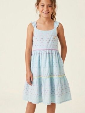 Girls Juicy Couture Light Blue Sleeveless Dress with Multicolor Print Kids 10